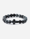 Elevated Faith Christian Jewelry Bracelet featuring black and gray stone beads with a cross centerpiece