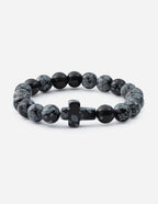 Elevated Faith Christian Jewelry Bracelet featuring black and gray stone beads with a cross centerpiece