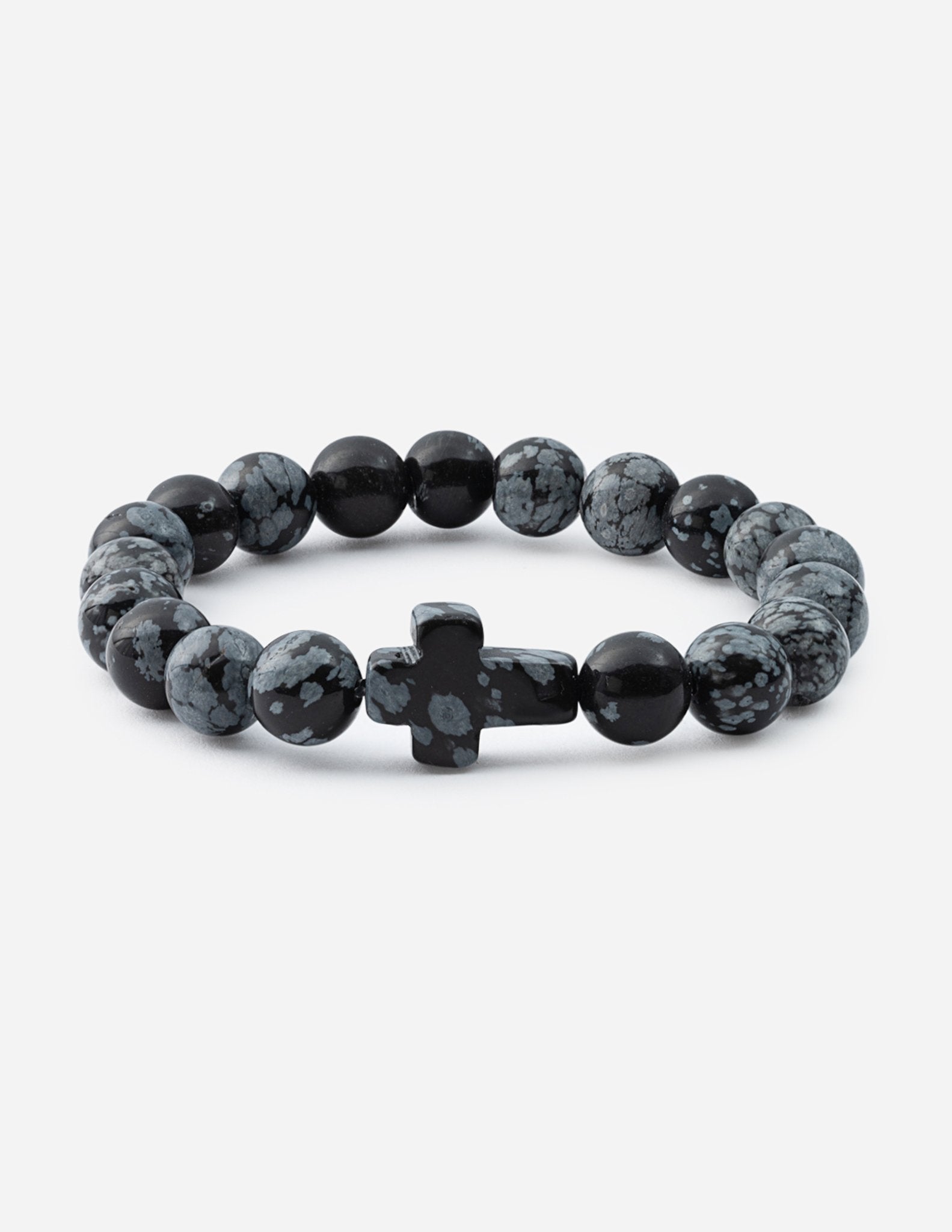 Elevated Faith Christian Jewelry Bracelet featuring black and gray stone beads with a cross centerpiece