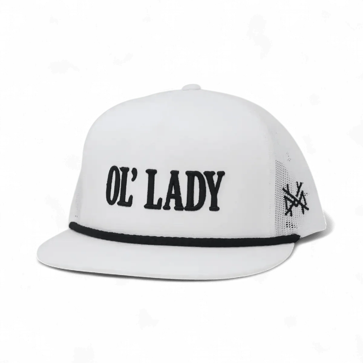Ol Lady Funny Embroidered Snapback Hat in Flat Bill White with Black Rope – Ivy + Cloth