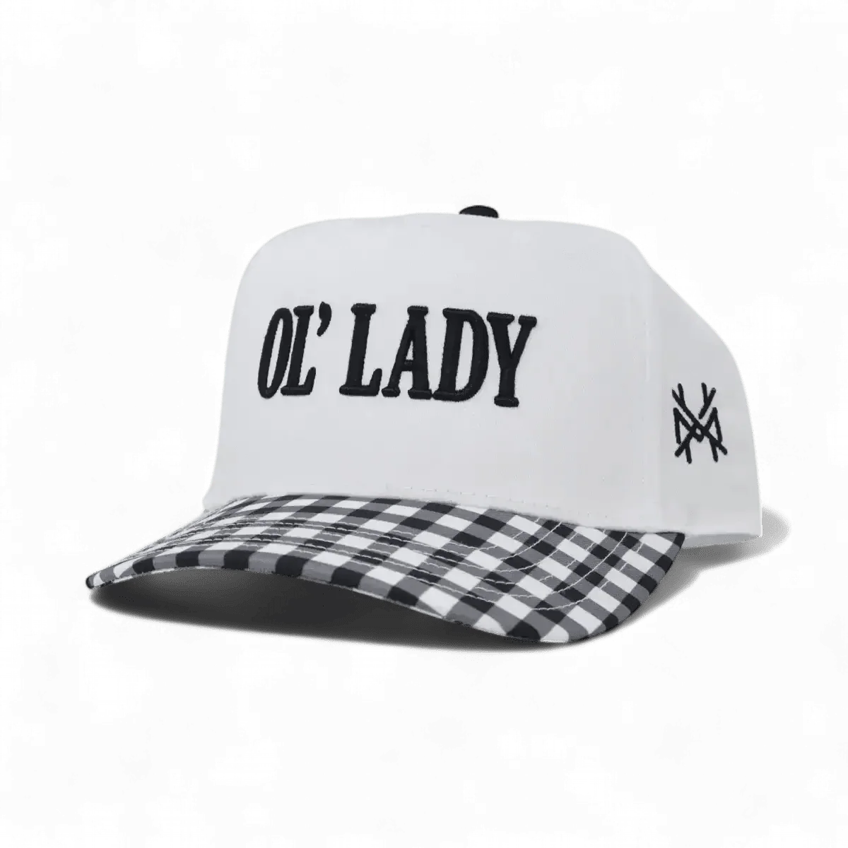 Ol Lady Funny Embroidered Snapback Hat in Retro Black Check/White – Ivy + Cloth