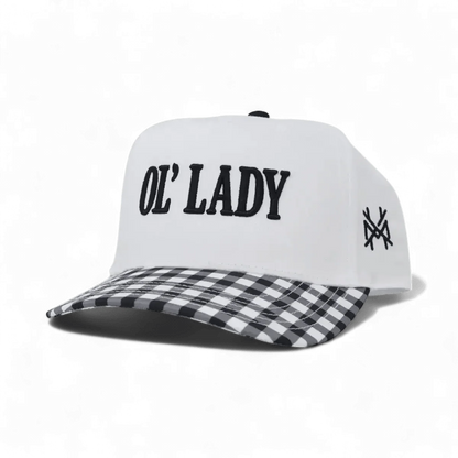 Ol Lady Funny Embroidered Snapback Hat in Retro Black Check/White – Ivy + Cloth