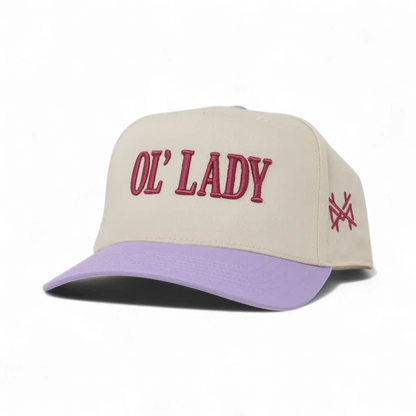 Ol Lady Funny Embroidered Snapback Hat in Retro Lavender/Natural – Ivy + Cloth