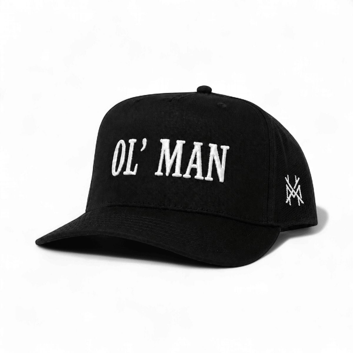 Ol Man Funny Embroidered Snapback Hat in Retro Black with White Thread – Ivy + Cloth
