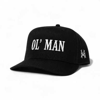 Ol Man Funny Embroidered Snapback Hat in Retro Black with White Thread – Ivy + Cloth