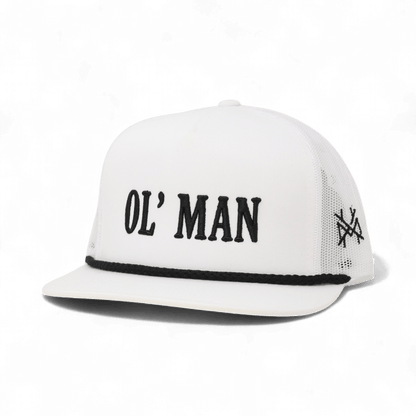 Ol Man Funny Embroidered Snapback Hat in Flat Bill White with Black Rope – Ivy + Cloth