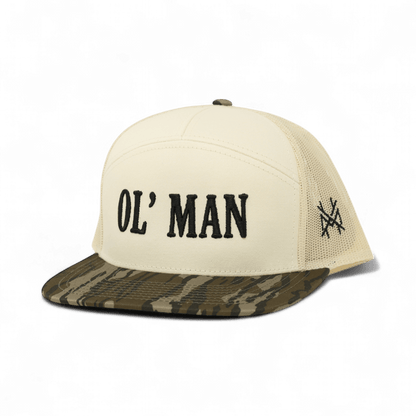 Ol Man Funny Embroidered Snapback Hat in 7 Panel Bottomland/Natural – Ivy + Cloth