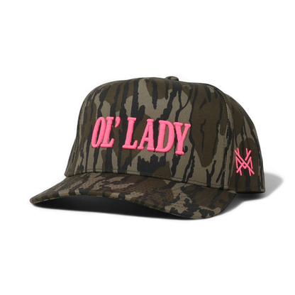 Ol Lady Funny Embroidered Snapback Hat in Retro Bottomland with Pink Stitch – Ivy + Cloth