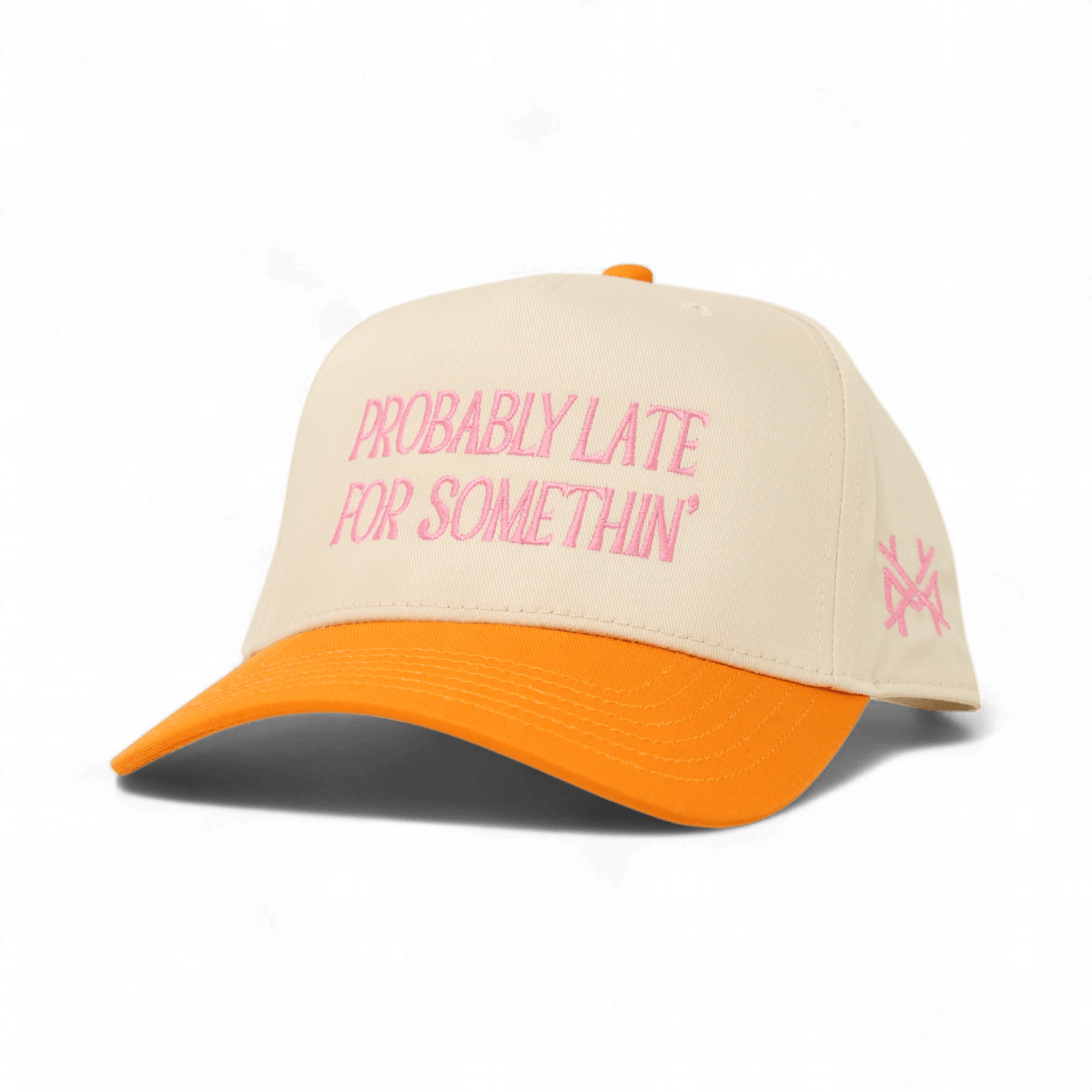 Probably Late Funny Embroidered Snapback Hat in Retro Orange/Natural – Ivy + Cloth