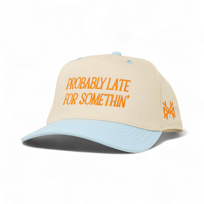 Probably Late Funny Embroidered Snapback Hat in Retro Powder Blue/Natural – Ivy + Cloth