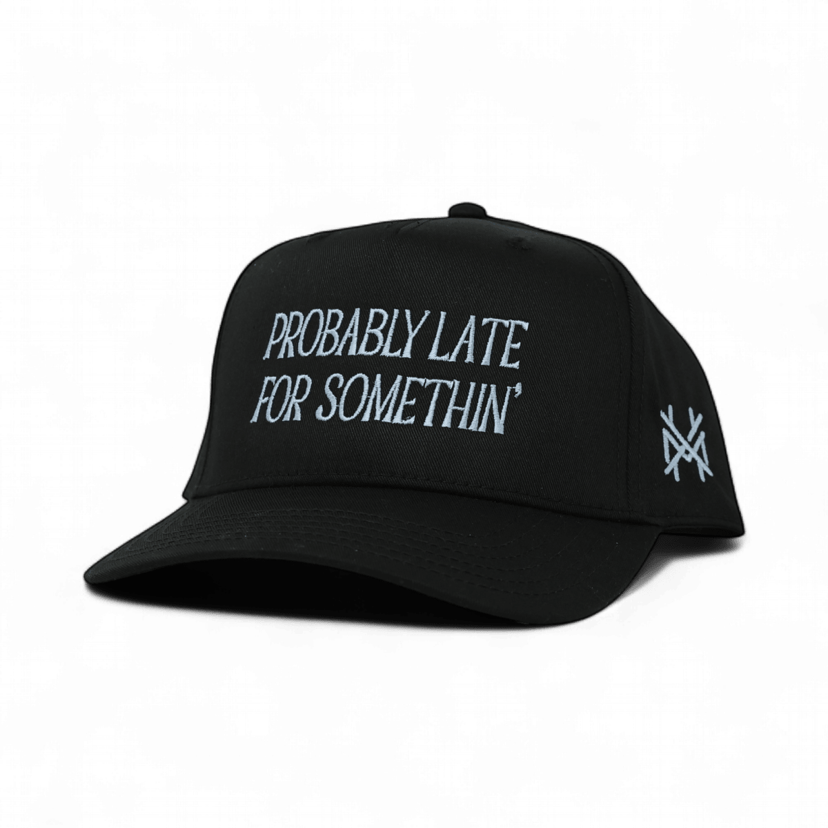 Probably Late Funny Embroidered Snapback Hat in Retro Black – Ivy + Cloth