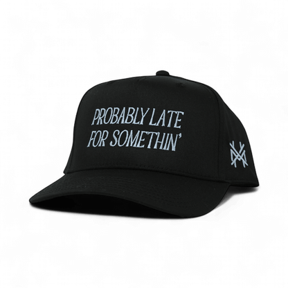 Probably Late Funny Embroidered Snapback Hat in Retro Black – Ivy + Cloth