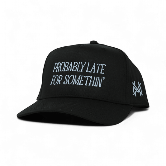 Probably Late Funny Embroidered Snapback Hat in Retro Black – Ivy + Cloth