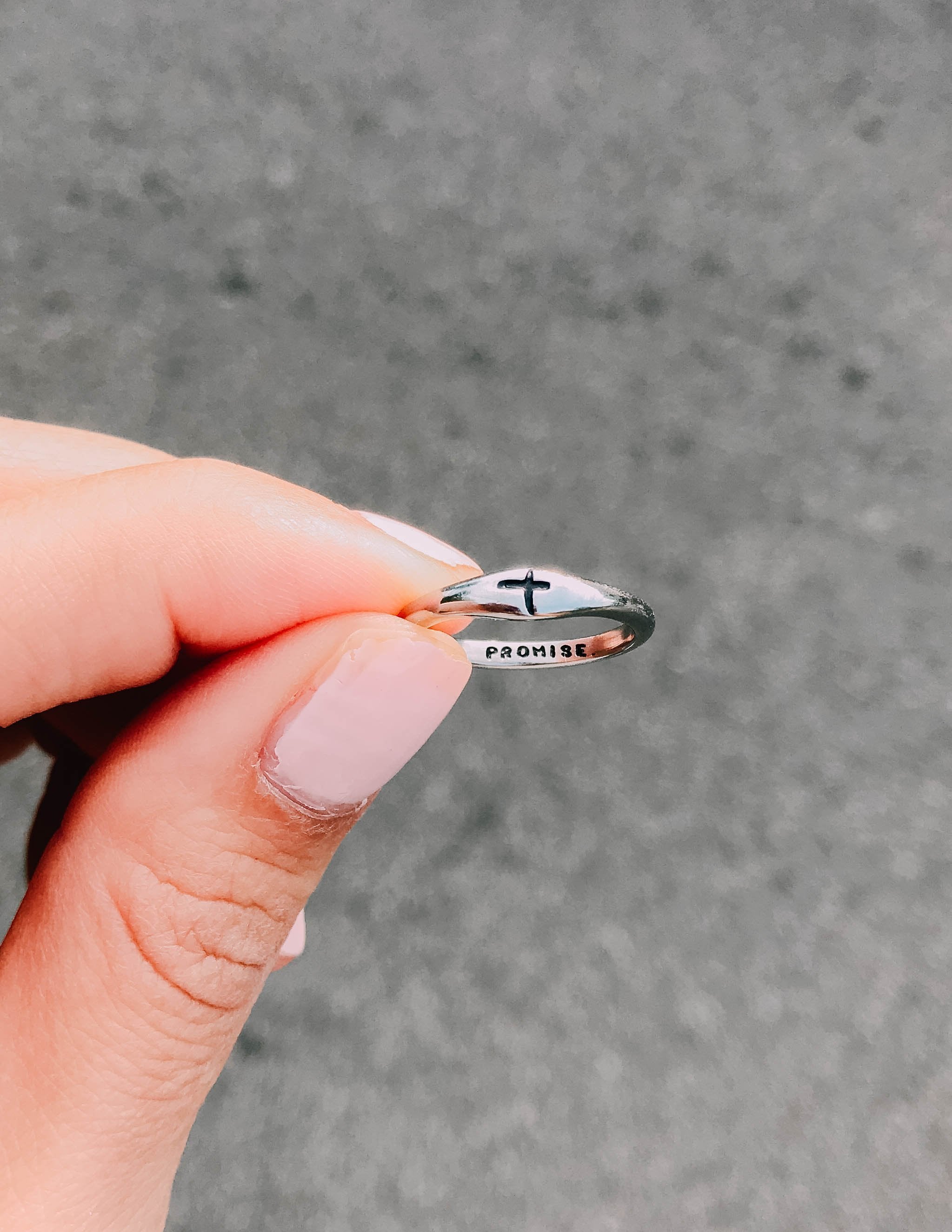 Silver Elevated Faith Ring with Cross and 'Promise' engraving, perfect Christian Jewelry accessory