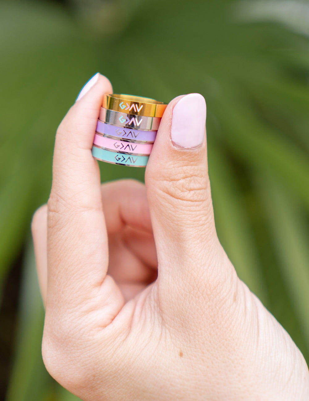 Stackable ring set from Elevated Faith featuring colorful bands, perfect for Christian Jewelry enthusiasts
