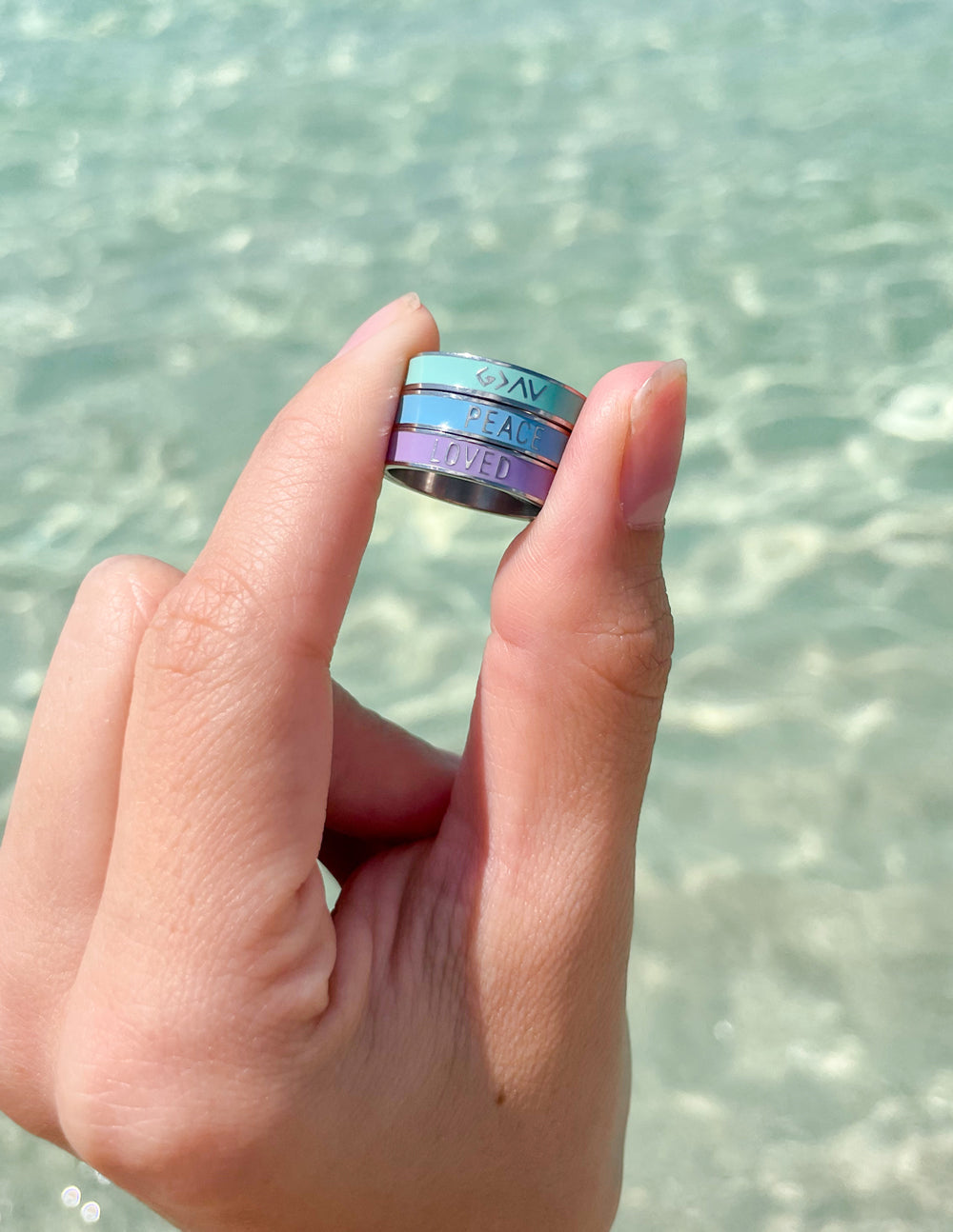 Elevated Faith Christian Jewelry Stackable Ring Set with Engraved Messages of Peace and Loved