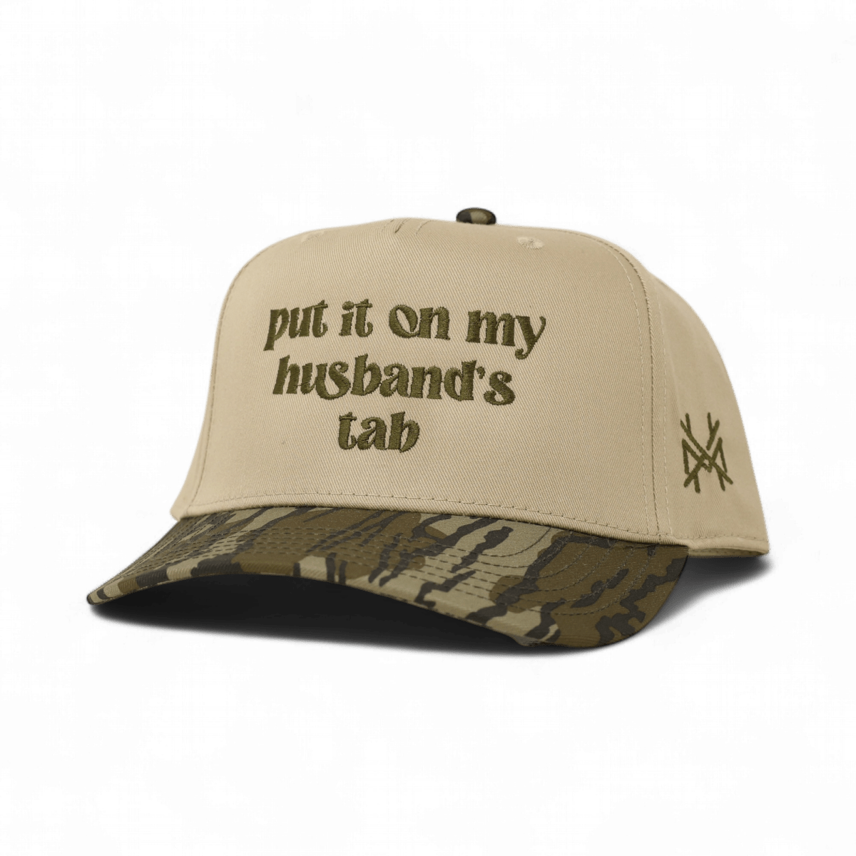 Put It On My Husband Tab Funny Embroidered Snapback Hat in Retro Bottomland/Khaki – Ivy + Cloth