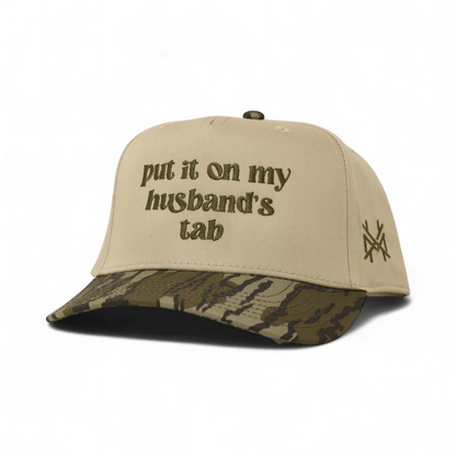 Put It On My Husband Tab Funny Embroidered Snapback Hat in Retro Bottomland/Khaki – Ivy + Cloth