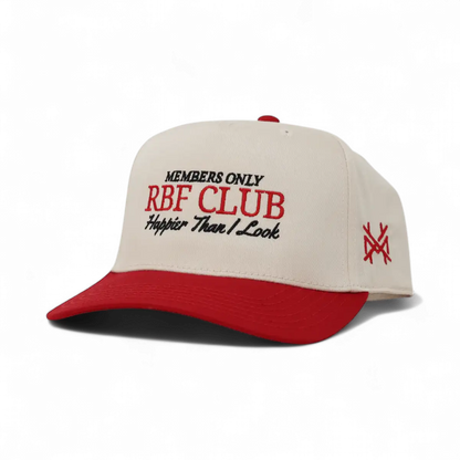 RBF Club Funny Embroidered Snapback Hat in Retro Red/Natural – Ivy + Cloth