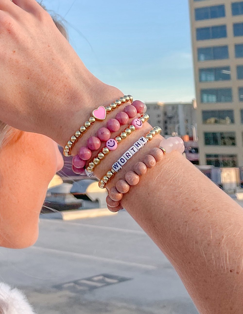 Elevated Faith Christian Jewelry Bracelet shown with colorful stone and bead design on wrist