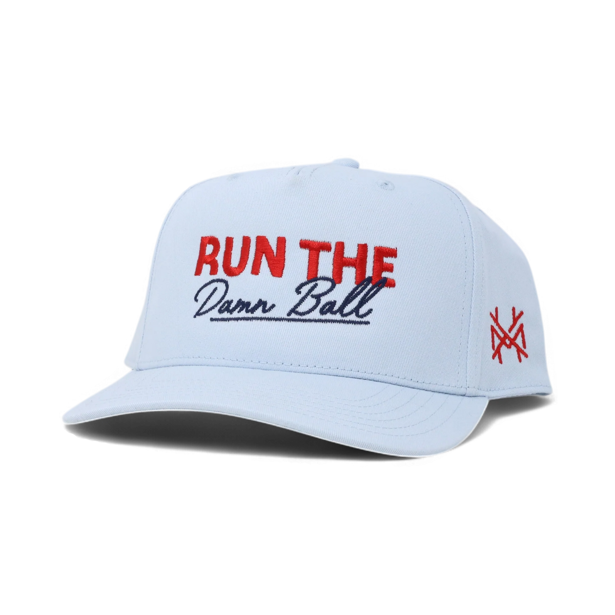 Run The Ball Funny Embroidered Trucker Hat in Retro Sky Blue – Ivy + Cloth