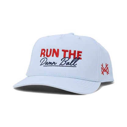 Run The Ball Funny Embroidered Trucker Hat in Retro Sky Blue – Ivy + Cloth