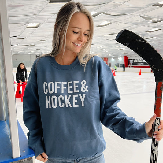 Coffee & Hockey Funny Oversized Varsity Crewneck Sweatshirt – Ivy + Cloth