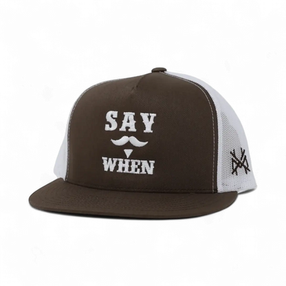 Say When Funny Embroidered Snapback Hat in Flat Bill Brown/White – Ivy + Cloth