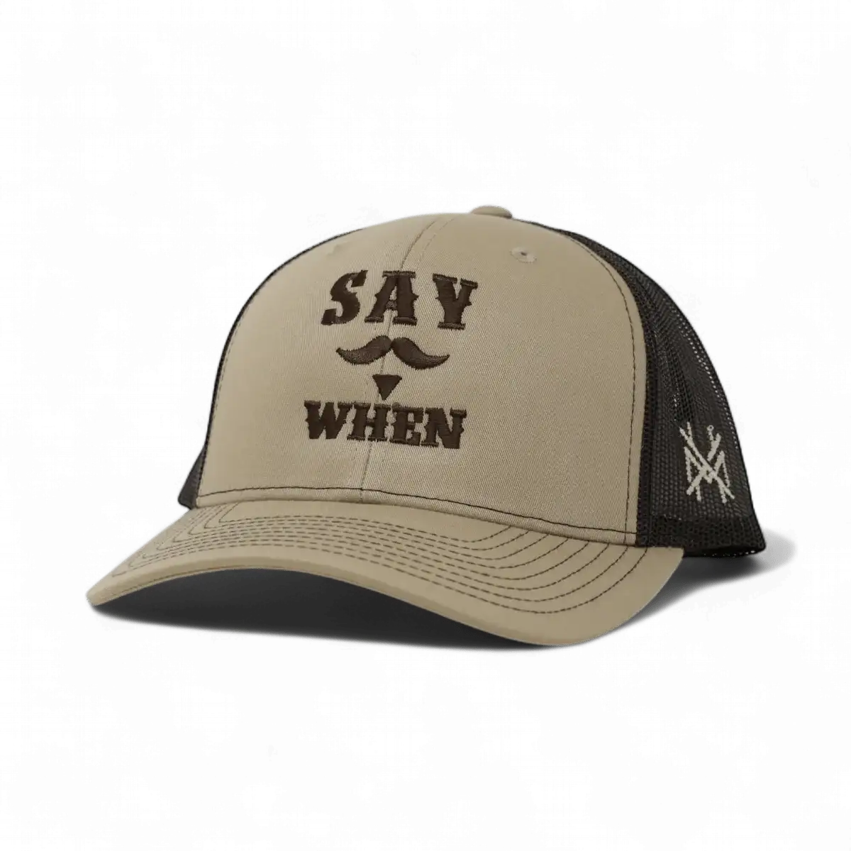 Say When Funny Embroidered Snapback Hat in Trucker Khaki/Coffee – Ivy + Cloth