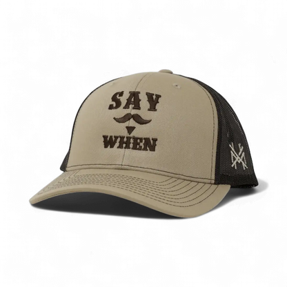 Say When Funny Embroidered Snapback Hat in Trucker Khaki/Coffee – Ivy + Cloth