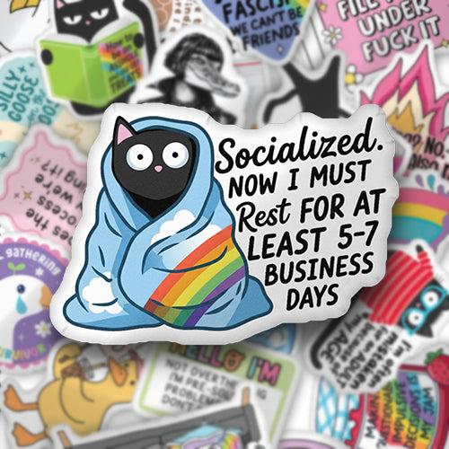 Custom-shaped pillow with blue penguin graphic and printed quote in black text