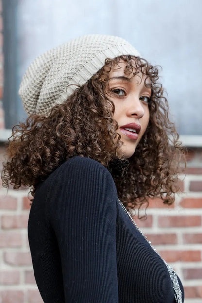 Slouch Waffle Knit Beanie, cozy knit winter hat – view 3