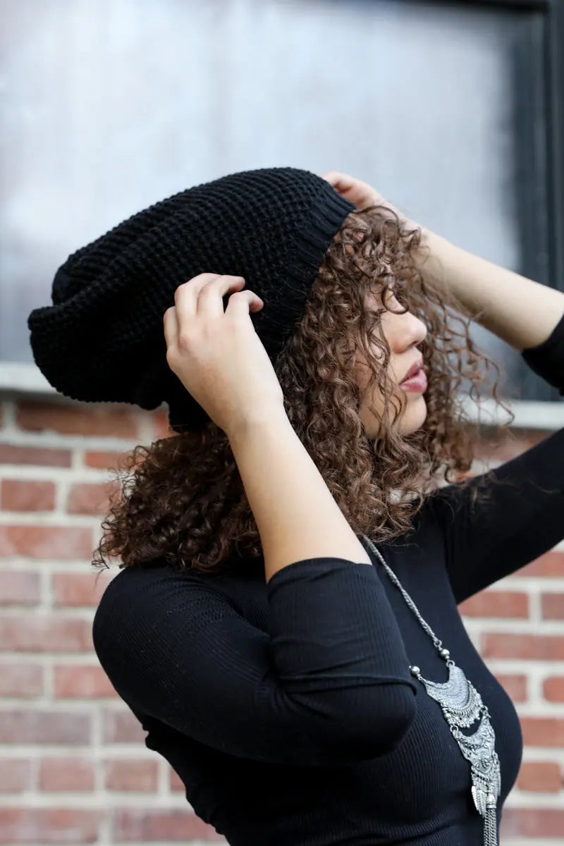 Slouch Waffle Knit Beanie, cozy knit winter hat – view 4