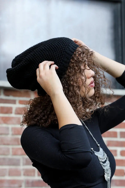 Slouch Waffle Knit Beanie, cozy knit winter hat – view 4