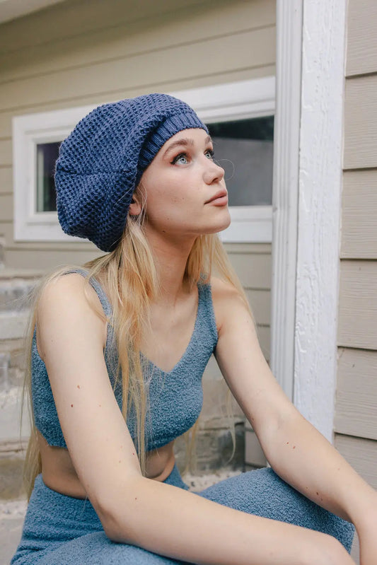 Slouch Waffle Knit Beanie, cozy knit winter hat