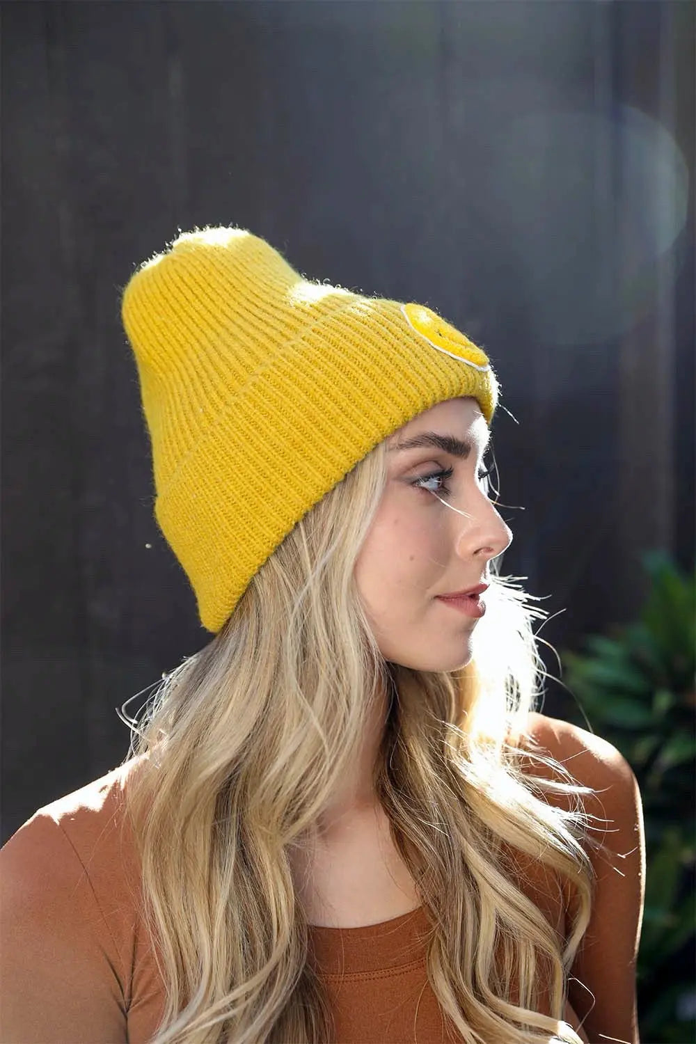 Smiley Face Ribbed Beanie, cozy knit winter hat – view 8