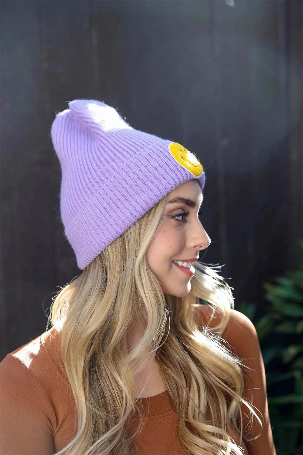 Smiley Face Ribbed Beanie, cozy knit winter hat – view 7