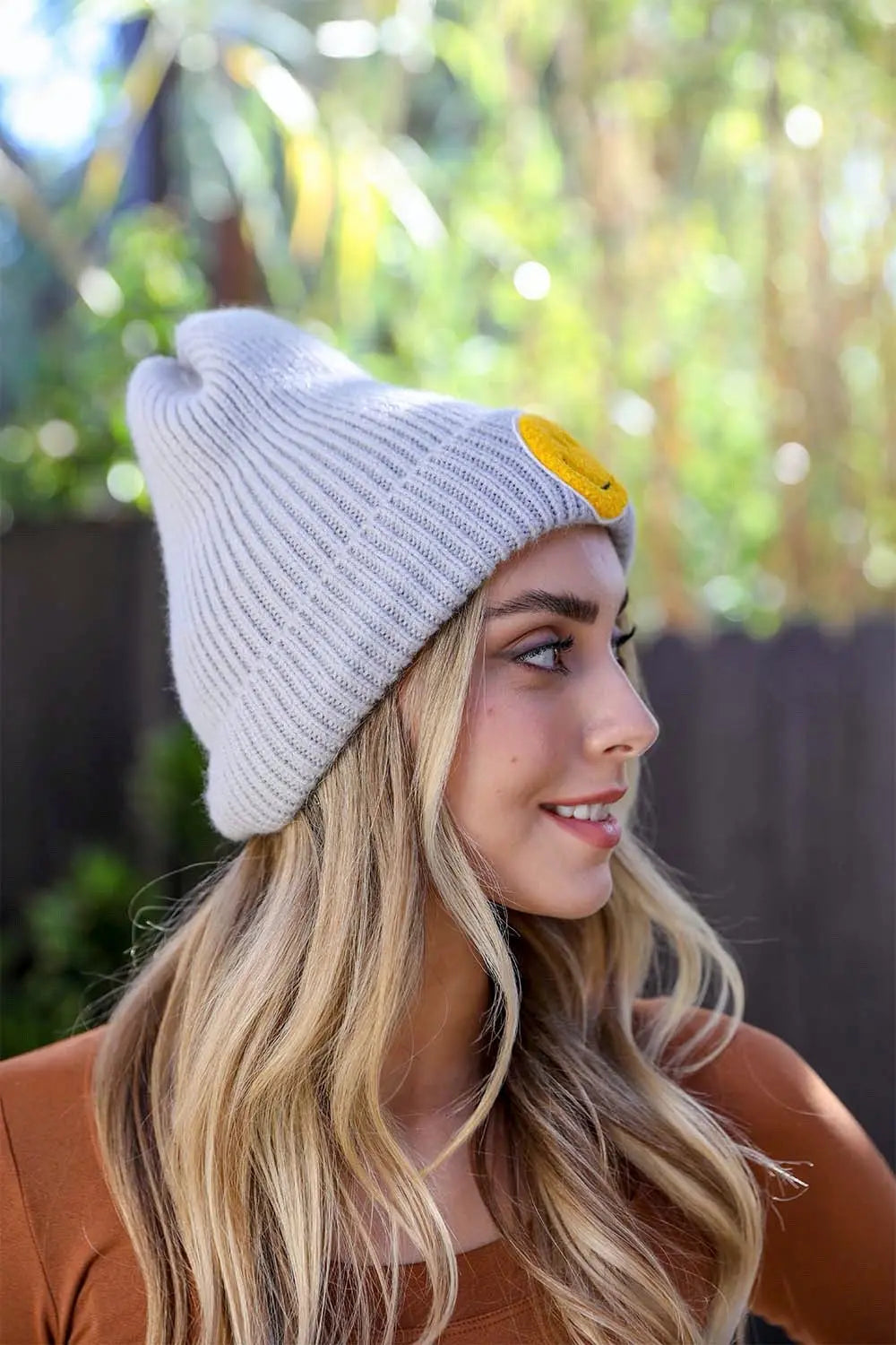 Smiley Face Ribbed Beanie, cozy knit winter hat – view 3