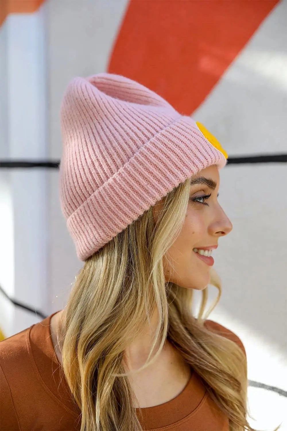 Smiley Face Ribbed Beanie, cozy knit winter hat – view 9