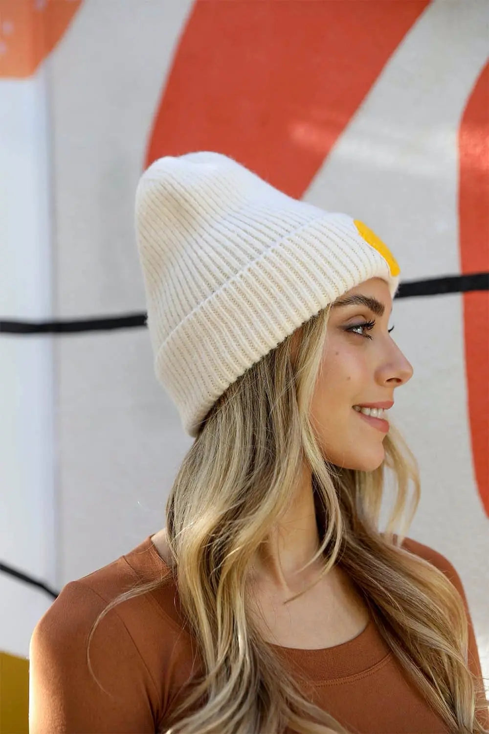 Smiley Face Ribbed Beanie, cozy knit winter hat