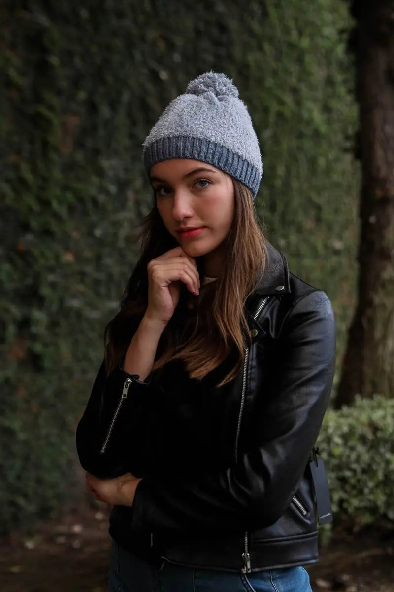 Soft Furry Pom Knit Beanie, cozy knit winter hat – view 2