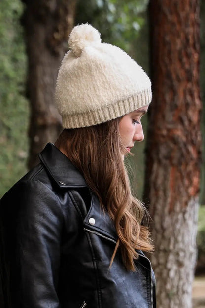Soft Furry Pom Knit Beanie, cozy knit winter hat