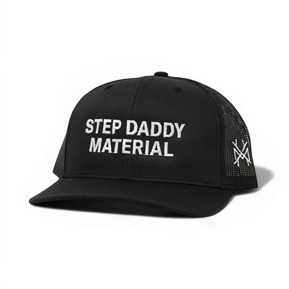 Step Daddy Material Funny Embroidered Snapback Hat in Trucker Blackout – Ivy + Cloth