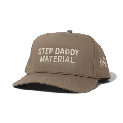 Step Daddy Material Funny Embroidered Snapback Hat in Retro Brown – Ivy + Cloth