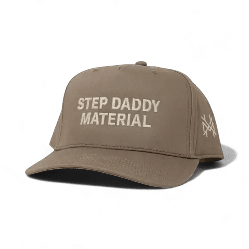 Step Daddy Material Funny Embroidered Snapback Hat in Retro Brown – Ivy + Cloth