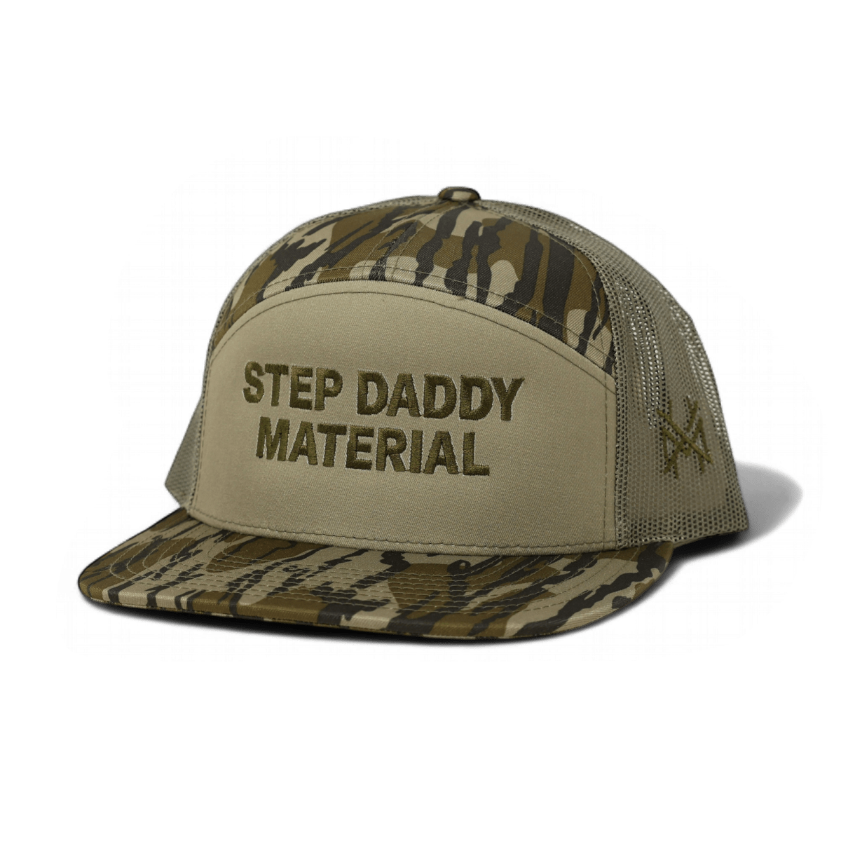 Step Daddy Material Funny Embroidered Snapback Hat in 7 Panel Bottomland/Loden – Ivy + Cloth