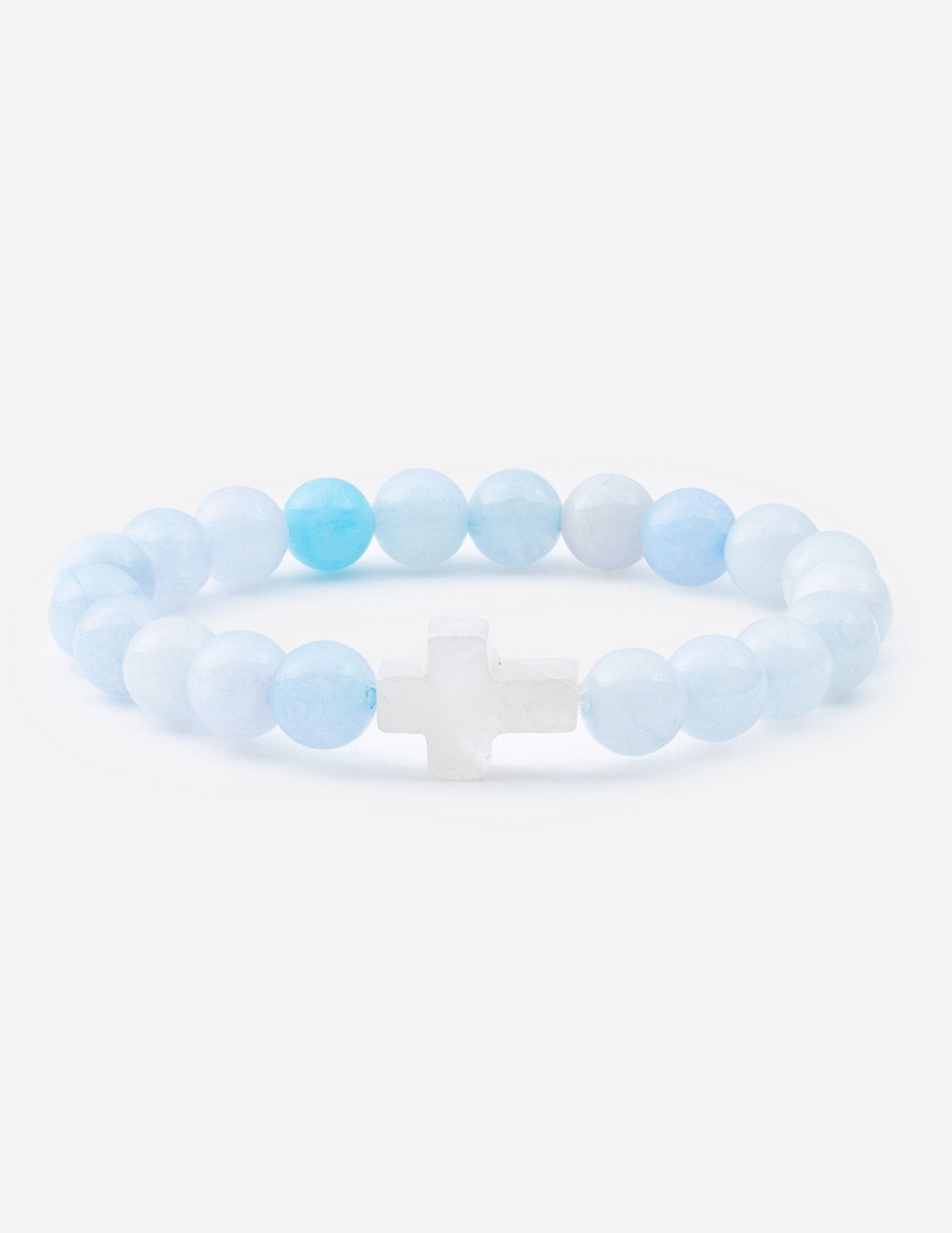 Elevated Faith Christian Jewelry Bracelet featuring blue stone beads and a cross centerpiece