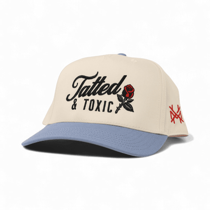 Tatted And Toxic Funny Embroidered Snapback Hat in Retro Denim Blue/Natural – Ivy + Cloth