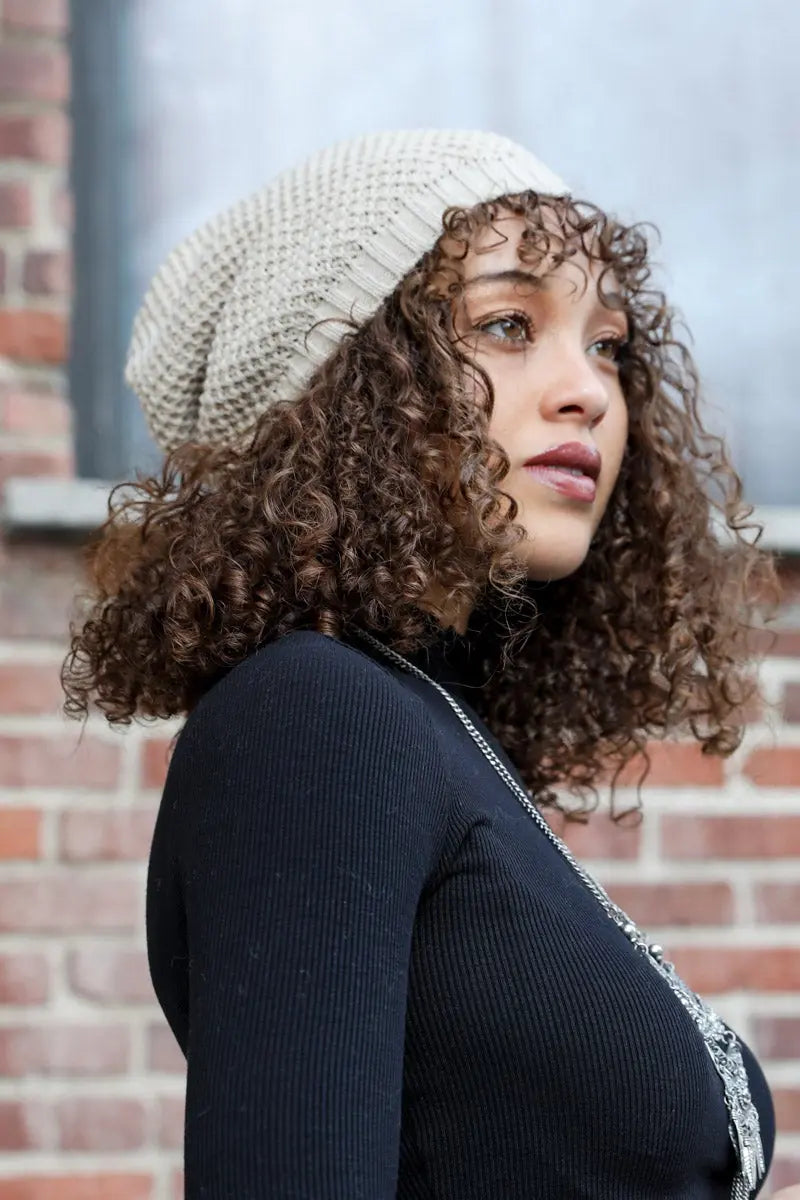 Textured Slouch Beanie, cozy knit winter hat – view 4