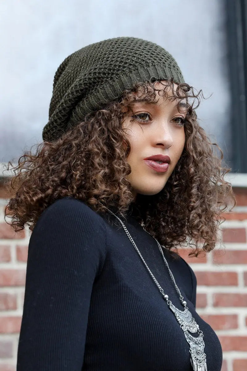 Textured Slouch Beanie, cozy knit winter hat